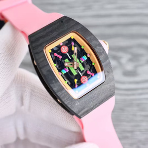 Montre de luxe pour femme, style classique et élégant, modèle Goddess 0701, cadran ajouré en fibre de carbone, avec diamants colorés - Product Image 1