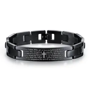 Classic Stainless Steel Black Men Wrist Band Bible Prayer Cross Bracelet