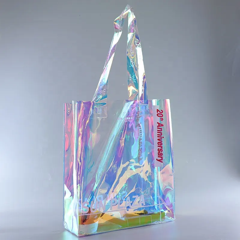 Водонепроницаемая прозрачная Толстая виниловая сумка для покупок из ПВХ, индивидуальная блестящая сумка из ПВХ