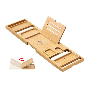 Support de rangement pliable et extensible en bambou pour baignoire, plateau de bain avec support de téléphone, organisateur de salle de bain - Product Image 5