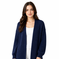 Cardigan Femme Personnalisé avec LOGO, Tricoté Côtelé, Manches Longues, Couleur Unie, Décontracté, Tendance Hiver, Polyester Doux, Fabrication OEM & ODM