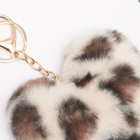 Porte-clés pompon en peluche avec motif léopard et cœur pour femme, nouveau, coloré, pendentif pom, pour sac, hiver