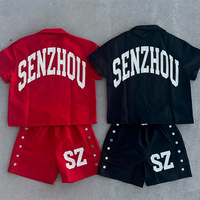 Ensemble streetwear d'été 2 pièces : chemise oversize personnalisée à manches courtes et col à revers avec short de survêtement pour homme