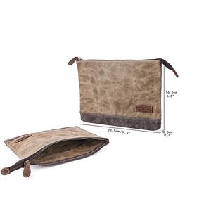 Oil-waxed canvas zippered storage <b>bag</b>, camping notebook and miscellaneous items storage <b>bag</b>, waterproof envelope and <b>document</b> - Product Image 1