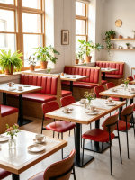 Ensemble de mobilier de bistrot européen rétro, sièges en cuir rouge modernes, canapé professionnel pour café et restaurant, ensemble de meubles