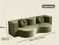Canapé-lit modulaire en tissu compressé avec design pliable à double usage pour salon ou chambre à coucher, 2-3 places, style tatami relaxant