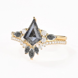 <span class=keywords><strong>Rebecca</strong></span> Ensemble de bagues de fiançailles en argent sterling 925 avec diamants, sel et poivre Ensembles de bagues de cerf-volant - Product Image 3