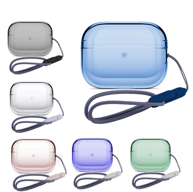 For Apple AirPods Pro 2 Soft Clear TPU Protective Case Cover With Lanyard