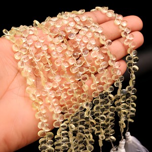 Cuentas facetadas de cuarzo limón natural en forma de pera de 5 mm y 7 mm, cuentas de cuarzo briolette, venta al por mayor, hilo de 6 pulgadas para la fabricación de joyas. - Product Image 4