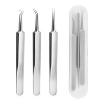 Pince à épiler en acier inoxydable pour l'acné, extracteur de points noirs et de boutons, usage facial, vente en gros