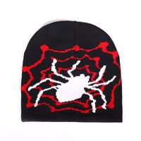 JAKIJAYI Logo personnalisé femmes hommes chaud hiver Y2K tricot tête de mort casquette acrylique revers Jacquard araignée bonnet chapeau