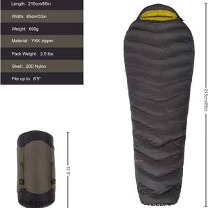 Saco de dormir Woqi Mummy Down de 215 cm (85 pulgadas), ultraligero y cálido para acampar al aire libre para adultos - Product Image 1