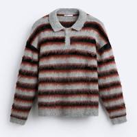 Pull en mélange de laine mohair YSYS pour homme, personnalisé avec logo OEM/ODM, col rayé, manches longues, tricoté duveteux, séchage rapide, idéal pour l'été
