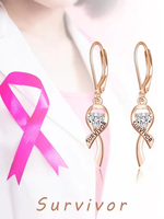 Boucles d'oreilles pendantes en argent sterling 925 avec ruban de survie, vente en gros, cœur incrusté personnalisé, pierre de cristal transparente, bijoux fins pour femmes