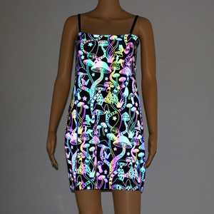 Elegante hip-hop club nocturno fiesta seta impreso tejido sexy alta visión arcoíris falda reflectante Delgado Hip-Abrazando vestido deslizante - Product Image 1