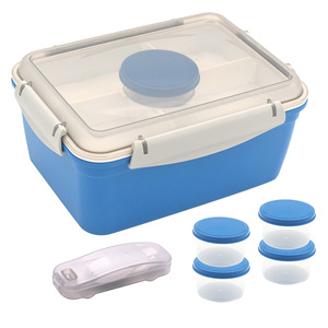 Boîte à salade hermétique en plastique pour pique-nique avec compartiments à sauce et cuillère, rectangulaire, couleur unie - Product Image 1