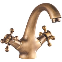 Robinet de lavabo de salle de bain européen antique en laiton chromé à arc haut, à double poignée croisée, pour eau chaude et froide