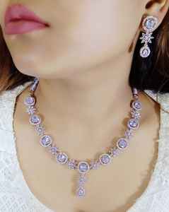 Conjunto de collar de gargantilla de piedra AD chapada en oro, el mejor conjunto de joyas de boda para compromiso de boda y Aniversario - Product Image 4