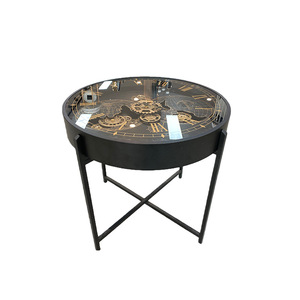 European Retro Coffee Table <b>Clock</b> With Gear Design Tempered Glass Top Silent <b>Mechanism</b> Living Room Decor - Product Image 5