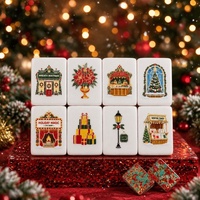 Ensemble de Mahjong Américain de Luxe pour Noël, 160 Tuiles Acryliques Scintillantes, Fond Confetti Rouge Vert, Jeu de Société de Noël, Cadeau pour Femmes