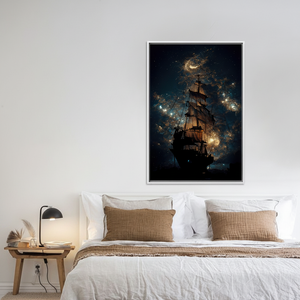 Printed Canvas: Pirate Ship Adventure Art, Galaxy Sailing <b>Poster</b>,WHITE <b>FRAMED</b> CANVAS - Product Image 3