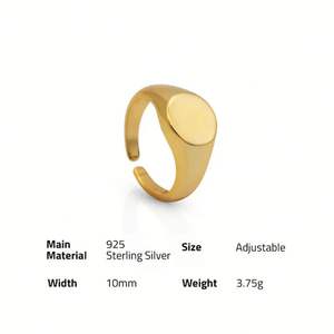 Chris April verstellbarer echter 925er Sterling Silber Siegelring Vergoldete 14 Karat Ewigkeit sband ringe - Product Image 4