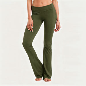 High Waist Full Length Seamless <b>Flared</b> Leg Yoga <b>Leggings</b> Solid Olive Green Women's Activewear Pants - Product Image 4