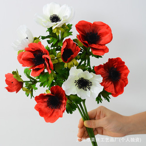 Flores de Anémona Artificiales Laixing, Mezcla de Rojo y Blanco, Seda Realista, Decoración para Bodas y Hogar - Product Image 1