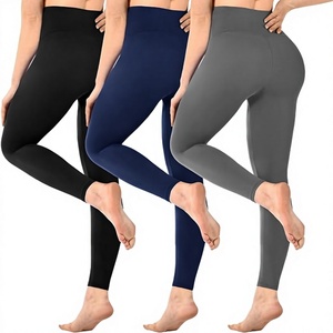 Leggings noirs taille haute pour femme, coupe ajustée, en coton tricoté, hiver, couleur unie, respirants, séchage rapide, thermiques, avec poches, style vintage - Product Image 1