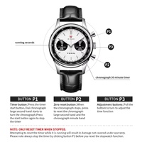 Montre-bracelet Red Star Panda pour homme, chronographe mécanique 1963, bracelet en cuir, mouvement Seagull ST1901, 40 mm, lumineuse