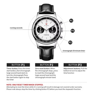 Red Star Panda Mens 1963 Chronograph Mechanical Wristwatch Seagull St1901 Movement Gooseneck 40mm Luminous Sapphire Pilot <b>Watch</b> - Product Image 6