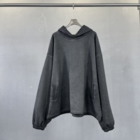 Hoodie katun loopback bergaya grunge baru, 450g, lengan panjang, kasual, polos, warna batik tie-dye, berkancing, musim semi