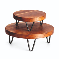 Premium Medium Houten Ecologische Ronde Taartplateau Set 2 Zwarte Metalen Haarspeldpoten Vaatwasser- en Vrieskastbestendig Display MANOJ