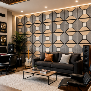 Pannello Acustico 3D Moderno a Doghe Intrecciate in MDF PET, Pannello Decorativo Fonoassorbente per Soggiorno e <span class=keywords><strong>Parete</strong></span> TV - Product Image 3