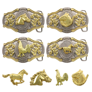 <span class=keywords><strong>Hebillas</strong></span> de cinturón personalizadas con logo 3D de metal de aleación de zinc, diseño de gallo dorado y cabeza de toro estilo vaquero del oeste, para hombre - Product Image 1