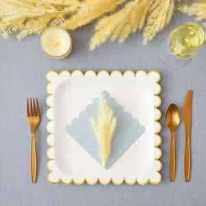 Modern Square White Gold Paper <b>Plates</b> Factory Direct OEM Disposable for Weddings Bridal <b>Showers</b> Scalloped Edges Hot Selling - Product Image 2