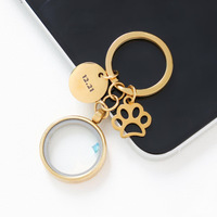 Porte-clés souvenir en acier inoxydable pour poils d'animaux avec pendentif rond personnalisable pour pierre de naissance, capsule commémorative remplissable pour poils d'animaux et dents, cadeau