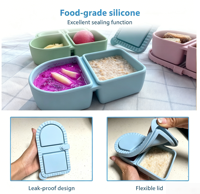Nieuwe verdeelde siliconen snackbox, magnetronbestendig, bento lunchbox met klein sausbakje, lekvrij fruit opbergdoosje