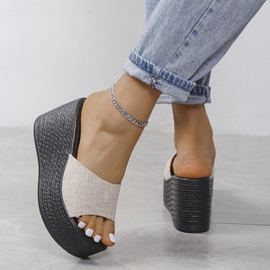 Mules à talon compensé 906 pour femme, nouvelle collection été, à semelle épaisse, talon moyen, style bouche de poisson, à bride unique, pour la plage - Product Image 2