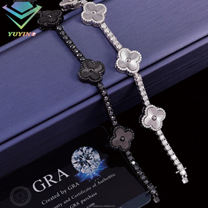Prix usine, expédition directe usine : Bracelet trèfle laser en moissanite VVS, plaqué or sur argent sterling 925, passe le testeur de diamant - Product Image 3