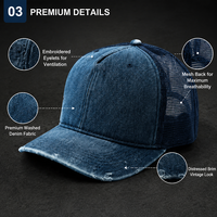 Gorra Trucker de Mezclilla Lavada Estilo Vintage, Ajustable con Cierre a Presión, Logotipo Personalizado, Directo de Fábrica, Moda Casual de Verano para la Playa