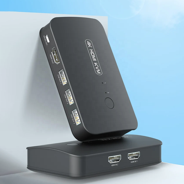 Fjgear HDMI USB KVM Switch 2 Port Selector Box for 2 Computers Share Keyboard Mouse Printer and 1 HD 4K Monitor, 2 KVM Cables