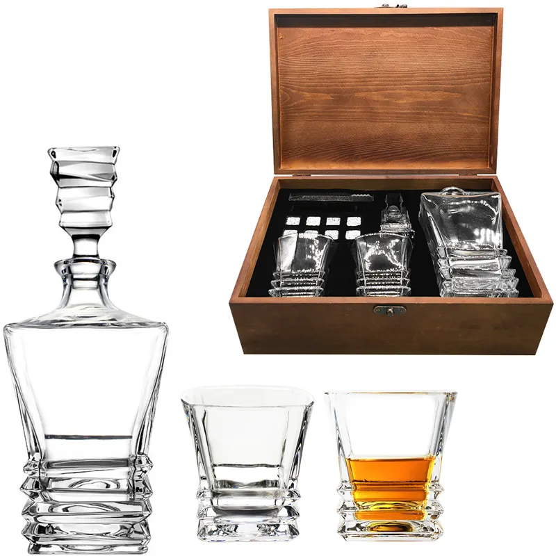 Hot bán cổ điển Whisky Decanter Set với 2 mùa xuân Cup và đá Đá hộp gỗ cho cha ngày