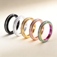 Cincin Fashion Putar Lima Warna Baja Anti Karat Bertabur Zirkon, Laris Manis, Netral, Mewah Ringan, Tahan Air, Awet