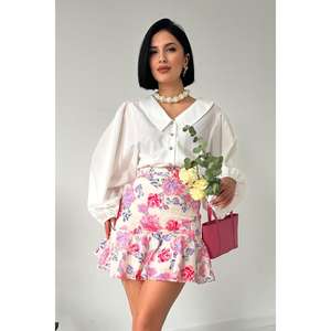 Falda de Algodón Floral Rosa XS de Verano al por Mayor, Estampado Bordado con Lentejuelas, Pliegues, Estilo Deportivo, Cintura Natural, Nueva para Primavera - Product Image 4