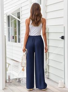 <span class=keywords><strong>Pantaloni</strong></span> da donna di grandi dimensioni in lino <span class=keywords><strong>larghi</strong></span> Casual <span class=keywords><strong>con</strong></span> tasche e coulisse <span class=keywords><strong>pantaloni</strong></span> donna - Product Image 3