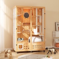 Maison pour chat en bois de luxe avec porte transparente et trou d'éclairage intégré, panneau arrière, porte en verre trempé à faire soi-même