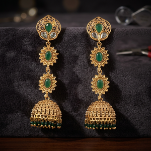 Mayoristas de Joyería Artificial en India, Jhumki Antiguos con Baño de Oro 233088 - Product Image 5