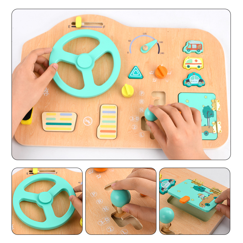 Wooden Children's Car Steering Wheel Busy Board Montessori Educational Toy - Yunhe Changhui Toy
