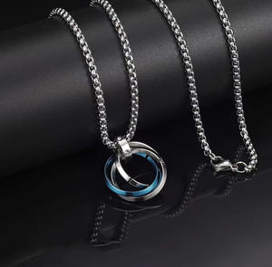 Yüksek kalite paslanmaz çelik elmas kolye Hip Hop erkekler kolye üç yüzük yuvarlak daire kolye kolye - Product Image 4